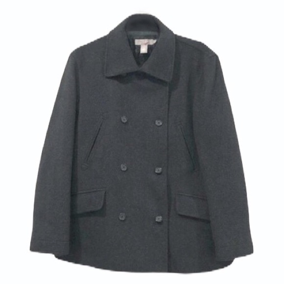 J. Crew Cashmere Charcoal Black Pea Coat Size Medium Excellent Condition - Picture 1 of 10